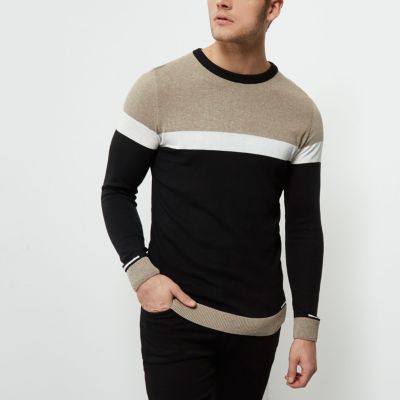 Black knit colour block jumper